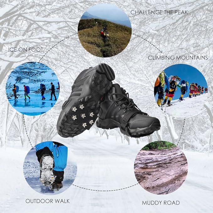 Crampon Traction Cleats Anti-Skid Traction Grips Crampons Spikes 7 Point Cleats for Footwear for Walking, Jogging, Hiking, Mountaineering Ice Snow Grips