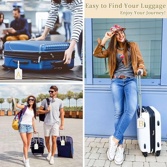 Personalized Initial Luggage Tags for Suitcase TSA Approved, White Leather Cute Luggage Tag with Privacy Cover Name Card, Embroidered Custom Luggage Tags Travel Baggage Tags Gifts for Women Kids(J)