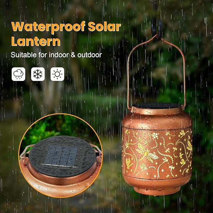 Birthday Gifts for Women Mom Grandma Solar Lantern Outdoor Waterproof, Gardening Gifts for Women, Dragonfly Garden Decor Hanging Solar Lights Yard Decorations Outdoor, Backyard, Patio, Porch