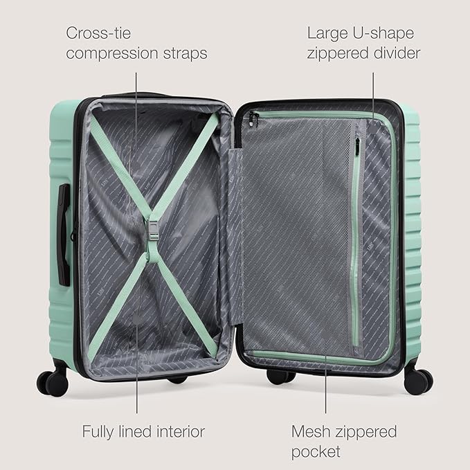U.S Traveler Boren Expandable Hardside Rugged Travel Luggage with 8 Spinner Wheels, Mint, 2-Piece Set