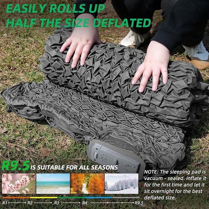 Self Inflating Sleeping Pad with Electric Pump, 4”Ultra-Thick Memory Foam Camping Mattress Pad, Ultralight Camping Sleeping Pad, 9.5 R-Value Insulated Sleeping Mat for Car Travel