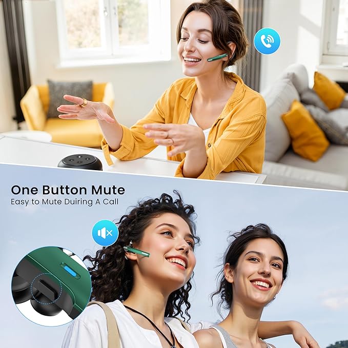 Bluetooth Headset, Wireless Bluetooth Earpiece V5.0 Hands-Free Earphones with Built-in Mic for Driving/Business/Office, Compatible with iPhone and Android (Green)