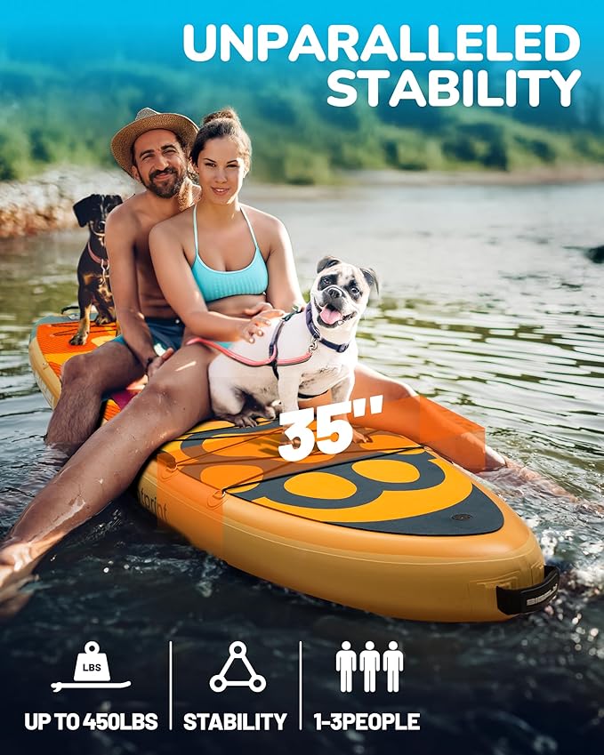 Bigfly 11'6×35" Super Wide Inflatable Stand Up Paddle Board, Ultra Stable Wide SUP for 2+1 People/Family/Big Size, 100L Backpack, All-Round Sup Board, US Big Fin