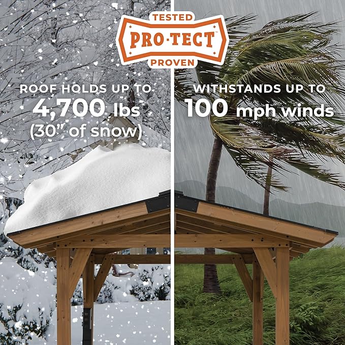 Backyard Discovery Granada 10' x 9' Cedar Wood BBQ Grill Gazebo Pavilion with Hardtop Galvanized Steel Roof, Bar Tops, Powerport, Snow Support, Wind Resistance, Cook Station for Outdoor Patio or Deck