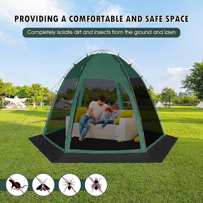 Screen Tent with Removable Floor, Siebwin 10'x10' Six-Sided Gazebos with Mosquito Netting Sunproof Outdoor Canopy Tent for 4-6 People Family Backyard Party Outside Activities, Green