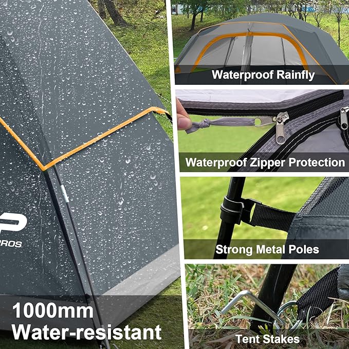 CAMPROS CP Tent 8 Person Camping Tents, Waterproof Windproof Family Tent with Top Rainfly, Large Mesh Windows, Double Layer, Easy Set Up, Portable with Carry Bag, for All Seasons