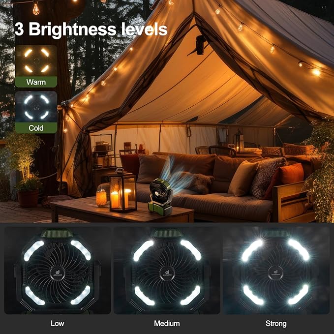 Odoland 40000mAh Camping Fan with LED Light, Battery Operated Oscillating Desk Fan with Remote & Hook, Rechargeable Outdoor Tent Fan with Timer for Hurricane Power Outage Travel Jobsite RV, Green