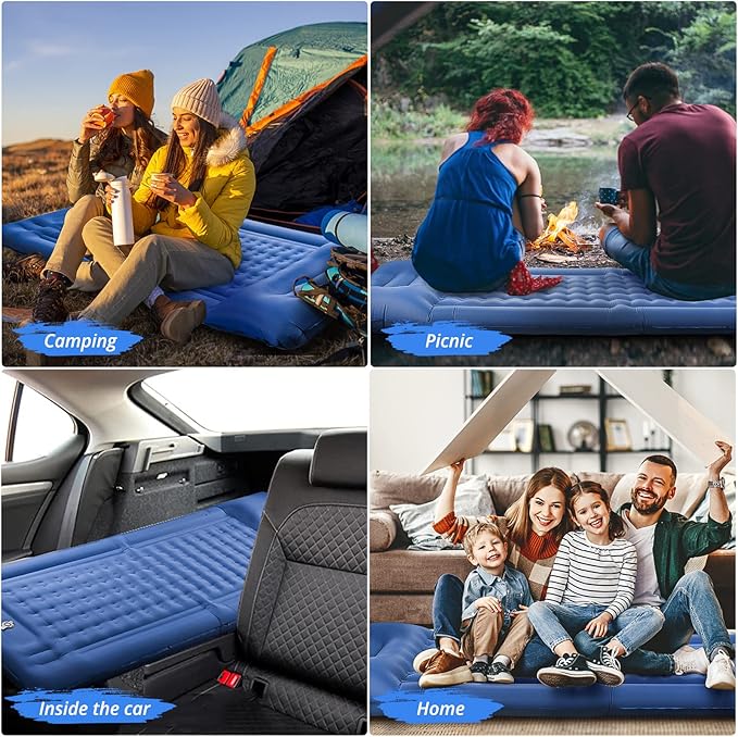 Camping Sleeping Pads，Extra Thick 5 Inch Inflatable Sleeping Mat with Pillow Built-in Pump，Oversized Mattress Super Portable Backpacking Sleeping Pad (Blue, Single)