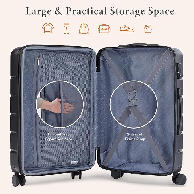 Sweetcrispy 28 Inch Carry on Luggage, Hard Shell ABS Suitcase with Double Spinner Wheels, Lightweight Expandable Rolling Suit Case with TSA Lock, Bronze Black