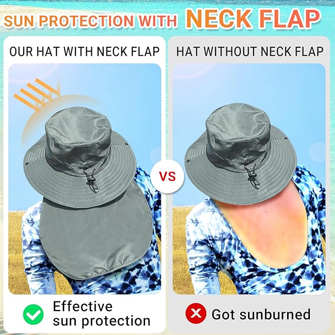 NPQQUAN Sun Hats for Men Women with Neck Flap UPF 50+ UV Protection Wide Brim Bucket Hat Safari Hiking Fishing Hats