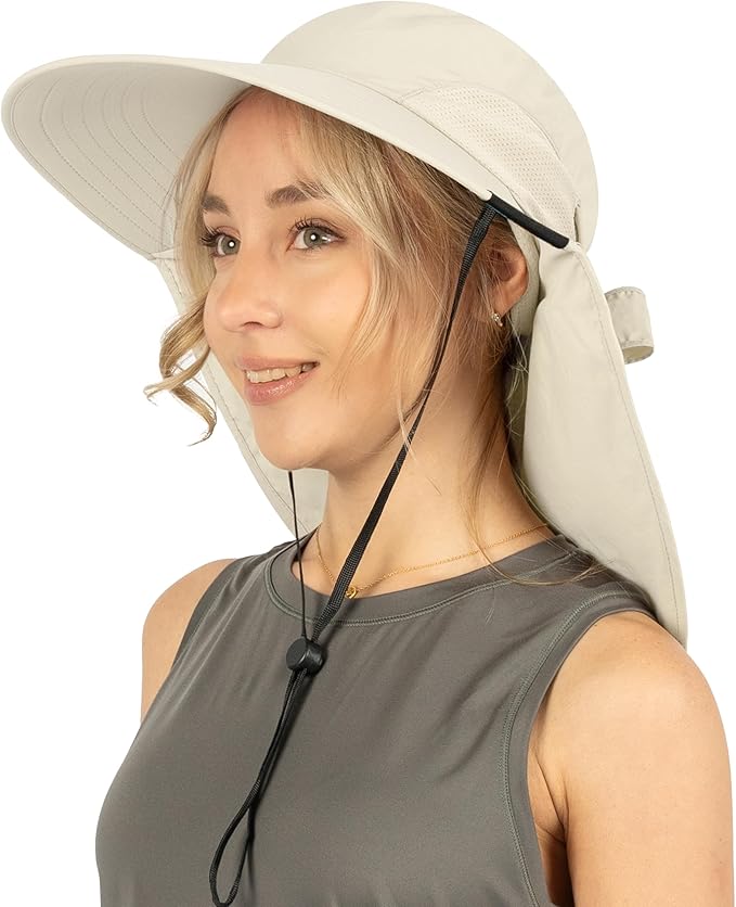 SUN CUBE Wide Brim Sun Hat with Neck Flap, UPF50+ Hiking Safari Fishing Hat for Men Women, Sun Protection Beach Hat