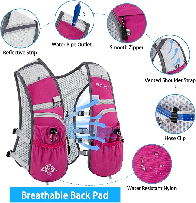 Running Hydration Vest for Women Men - Waterproof Running Water Backpack Hydration Pack with 12 Pockets, Lightweight Water Vest for Hiking Trail Cycling Marathon Race