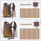 BECOJADDE 15L Small Hiking Backpack for Men Women Foldable Packable Back Pack Ultralight Hiking Daypack for Travel Camping Outdoor, Chocolate Brown
