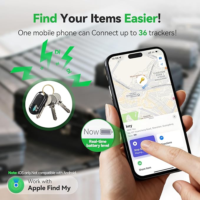 TECKNET 3-in-1 Air Tracker Tag 2-Pack (iOS Only), Rechargeable Smart Bluetooth Tracker, 100dB Alarm & Hidden Camera Detection, Compatible with Apple Find My, Item Finder for Keys, Luggage, Wallet, Pet
