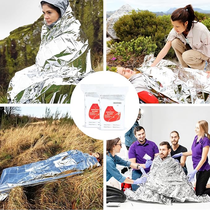 Emergency Blankets Mylar Thermal Blanket (10 Pack-Silver) 84"x52" Space Blankets Survival for First Aid,Camping,Car Emergency Kit,Outdoor Camping,Hiking,First Aid,Marathon
