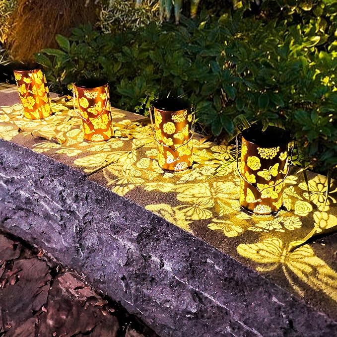 Solar Lanterns Outdoor Waterproof Butterfly Birthday Gifts for Women Mom Grandma Garden Decor Flower Metal Hanging LED Decorative Light for Patio Yard Lawn Backyard Front Porch Gardening Gifts