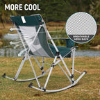 FUNDANGO Rocking Camping Chair, 2 Pack High Mesh Back Portable Folding Camp Chairs with Pillows, Cup Holder and Carry Bag for Lawn Patio Garden Outdoor Supports 300 Lbs (Green/Grey)