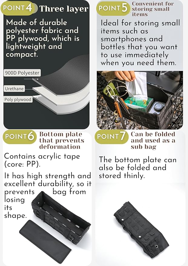 camping moon Side Storage Bag Outdoor Storage Box for Field Rack Black BG-1235BK (Black)