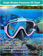 Snorkel Set Adults Snorkeling Gear Anti-Fog Panoramic View Swim Mask Dry Top Snorkel Kit with Carry Bag for Snorkeling Scuba Diving Swimming Travel
