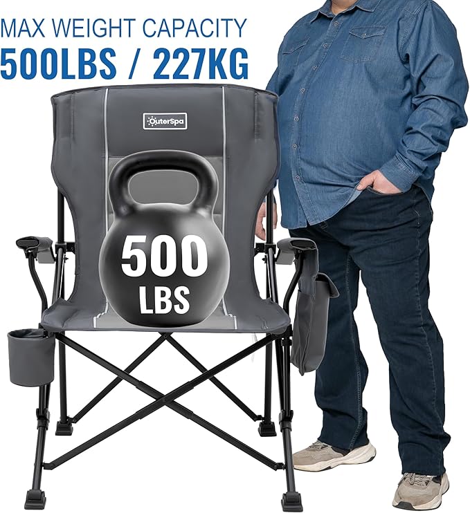 Oversized Folding Camping Chairs for Adults Heavy Duty, Support 500lbs Big and Tall High Back Camping Chairs for Heavy People Padded Lawn Chairs Camp Chairs for Patio,Beach,Camp,Lawn,Outdoor