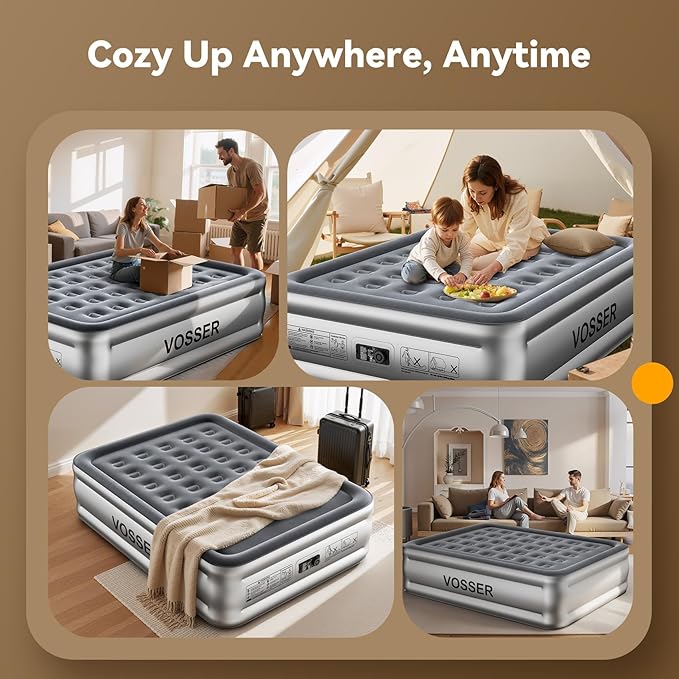 Air Mattress Queen with Built in Pump,Blow Up Mattress in 3 Mins,18'' Raised Self Inflatable Mattress,Portable Airbed for Home,Floor&Travel,Queen Size Air Matress for Adults,660LB Max,Silver