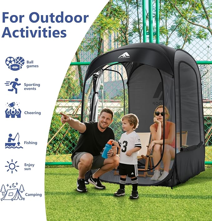 Sports Tent: Flycoop Portable Weather Pop Up Pod 1 Person to Provide Shelter from Wind Rain and Cold Weather Shelter for Outdoor Activities, Sports Events, Camping and Hiking