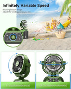 Misting fan with 7L bucket 90°Oscillating ,4 Spray Mister 25000mAh Rechargeable Camping fan with Remote Control Stepless Speed and Timer for Patios/Camping，Waterproof Design Outdoor Fans (Green)