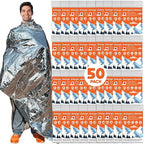 50 Pack Emergency Thermal Blanket Survival, Mylar Blankets for Outdoor, Space Blanket, Silver Foil for Survival, Survival Kit Camping Blankets, Body Warmer, First Aid, Hiking 84” x 52”