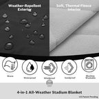 STOVER Waterproof Stadium Blanket – Portable Outdoor Camping Blanket for Travel, Picnics, or Sports – Warm, Windproof, Lightweight, and Packable (Onyx Black)
