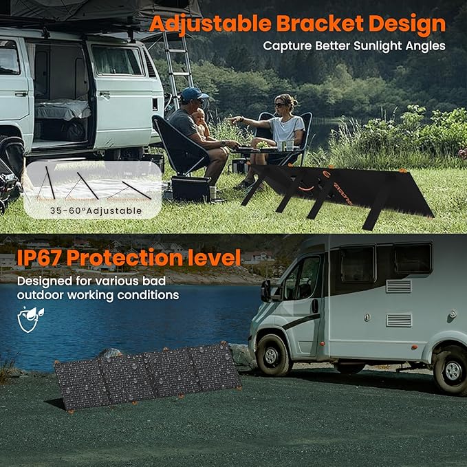 100W Portable Solar Panel for Power Station, Foldable Monocrystalline Solar Charger with QC3.0 USB-A & USB-C, 24% High Efficiency, IP67 Waterproof - Compatible with Camping, RV, Emergency Blackout