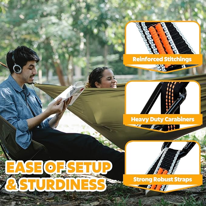 NATUREFUN Ultra-Light Travel Camping Hammock | 300kg Load Capacity,Breathable,Quick-Drying | 2 x Premium Carabiners,2 x Nylon Slings Included | Outdoor Indoor Garden