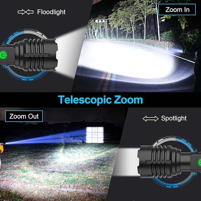 Flashlights High Lumens Rechargeable (Battery Included), XHP70.2 Super Bright LED Flashlight with Holster, Type-C, 5 Modes, Zoomable, IPX6 Waterproof Flashlights for Emergency Camping