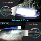 Flashlights High Lumens Rechargeable (Battery Included), XHP70.2 Super Bright LED Flashlight with Holster, Type-C, 5 Modes, Zoomable, IPX6 Waterproof Flashlights for Emergency Camping