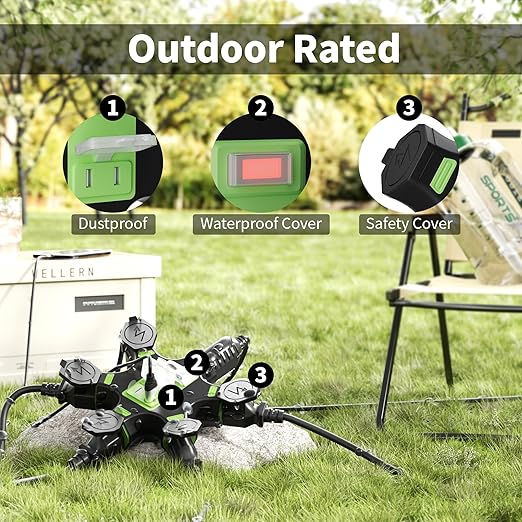 HiFind Outdoor 5-Outlet Extender Splitter Power Hub Plug Multi Outlet Tap with 2 USB-A Ports & Safety Covers, Heavy Duty Power Adapter with Circuit Breaker Indicator for Holiday Lights-ETL