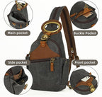 KouLi Buir Canvas Sling bag,Small Crossbody Backpack,Convertible Chest Bag Casual Daypack For Outdoor Cycling Hiking Travel (B3611-Black-N)