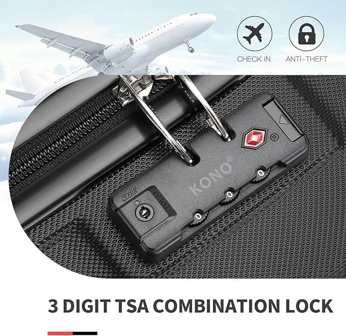 Kono Carry On Luggage Set Lightweight Airline Approved Carry On Suitcase with TSA Lock Spinner Wheels Durable Luggage Hardside Black