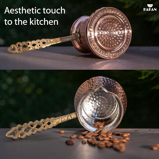 Hakan Turkish Coffee Pot | Stove Top Water Boiler, Coffee Maker, Butter, Chocolate & Milk Warmer | Even and Quick Heat with Handcrafted Copper Material | Coffee Gifts Idea, 8.3 Oz (245 cc)