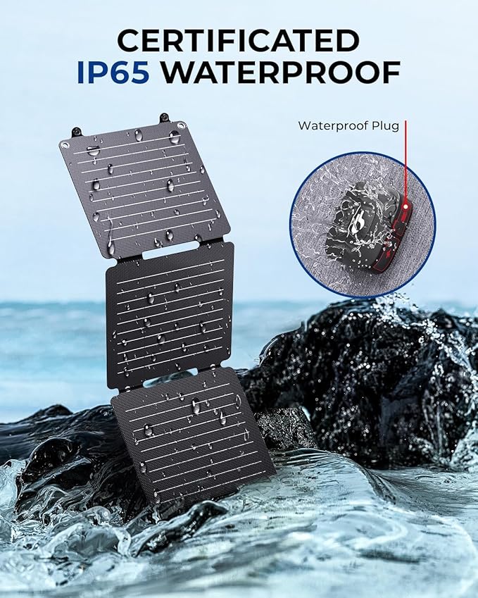 BigBlue 20W Portable Solar Panel with Kickstands, USB-A and USB-C(5V/2.4A per Output), Solar Panel Charger for Camping, Higher Efficiency, IP65 Waterproof, Compatible with Phones, Tablets, Power Bank