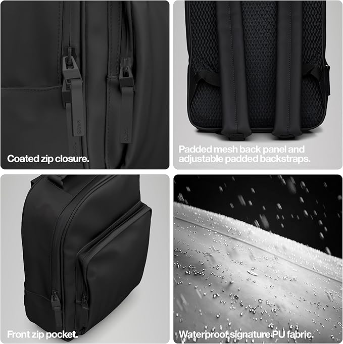 RAINS Book Daypack - Navy Laptop Backpack for Men and Women, Waterproof Black Minimalist Commuter Bag with 15” Laptop Room, Front Zip Pocket - 2 Year Warranty