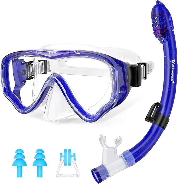 U PHITNIS Kids Snorkel Set for Age 4-14 - Dry Top Snorkeling Gear for Kids Junior & Youth - Childs Diving Mask with Big Eyes for Boys Girls - Anti-Fog Snorkeling Mask and Snorkel Set