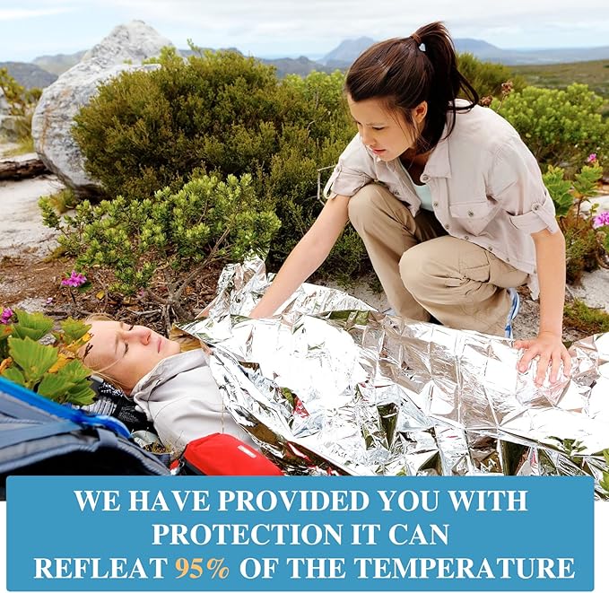 Macarrie Emergency Blanket Bulk Survival Thermal Silver Foil Reflective Blankets Pack for Cold Outdoors Camping Hiking First Aid Shelter Space Emergency Supplies Set