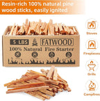 5 lbs Fatwood Fire Starter Sticks, 100% Natural Kindling Firewood Firestarter for Stoves, Pine Wood for Fireplaces, Campfires, Bonfires, Grill