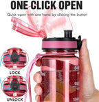 OLDLEY Water Bottle, 32oz Motivational Sports Water Bottle with Time Marker - Times to Drink - Tritan, BPA Free, Wide Mouth Leakproof,Clear Red