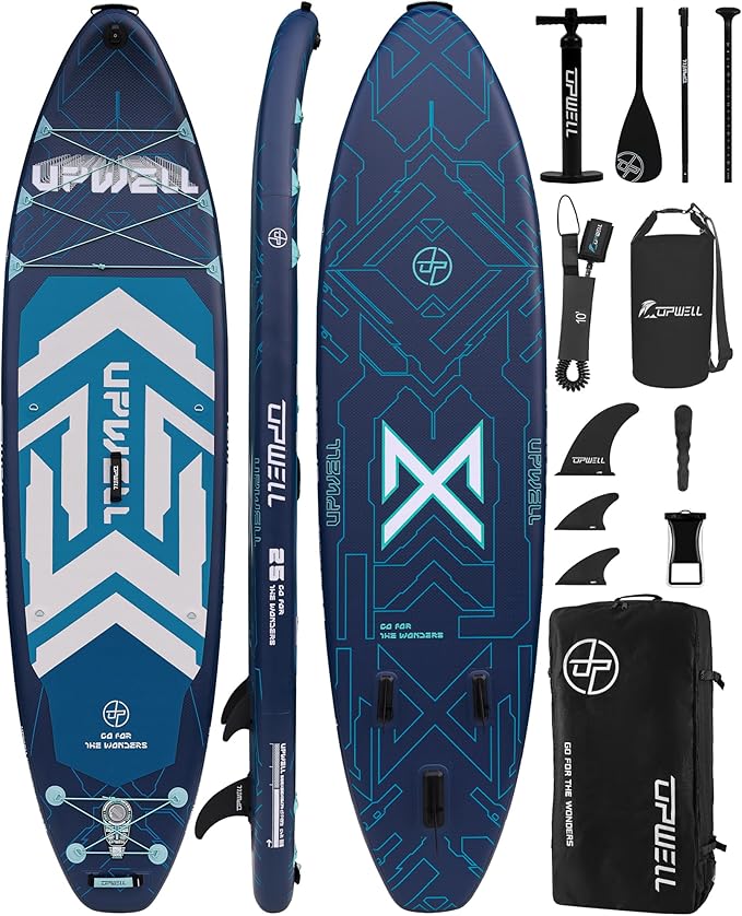 UPWELL 11'6"×35" Extra Wide Inflatable Paddle Board, Stand Up Paddle Board for Youth & Adults, Stable Design, Premium SUP Accessories, 120L Backpack, 10L Dry Bag, Paddle, Leash, Hand Pump, US Fins