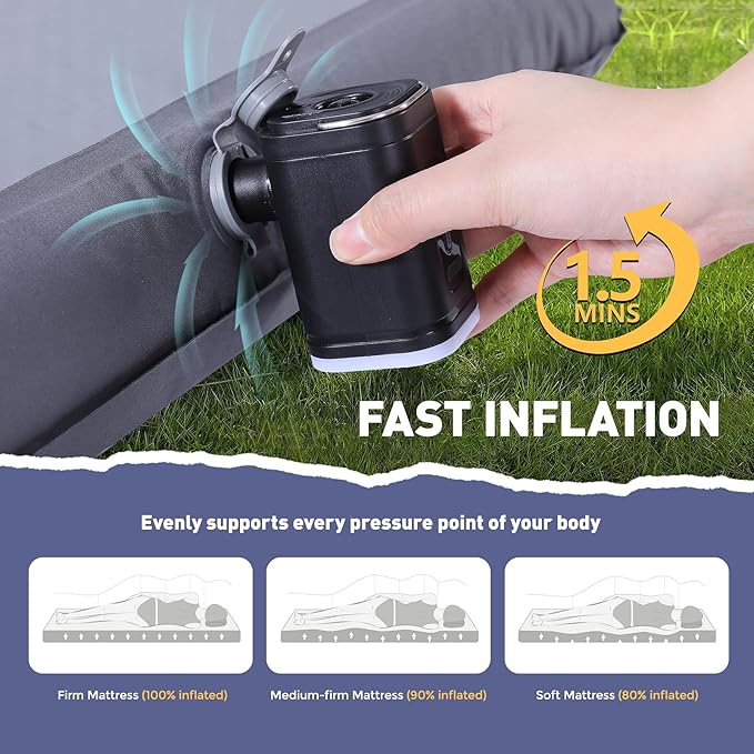 Elegear FiberAir Camping Sleeping Pad, 4’’ Ultra-Thick & 1100lb Ultra-Support Camping Air Mattress with Multi-Function Electric Pump, Durable Sleeping Pad for Camping/Hiking/Tent/Home