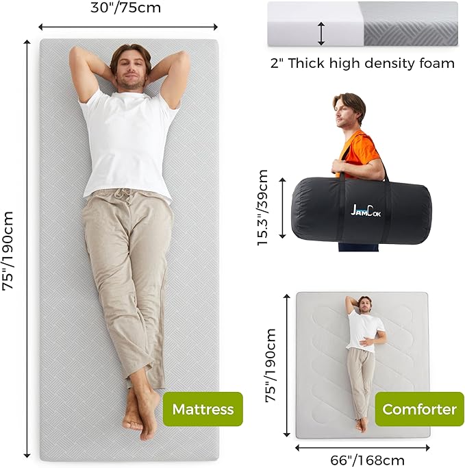 Cooling Foam Camping Mattress for Hot Sleeper,Waterproof Sleeping Pad with Carry Bag,Roll Up Cot Mattress Topper for Summer Camping Bed,Hiking,Car,Portable(75 x 30 x 2 inches)