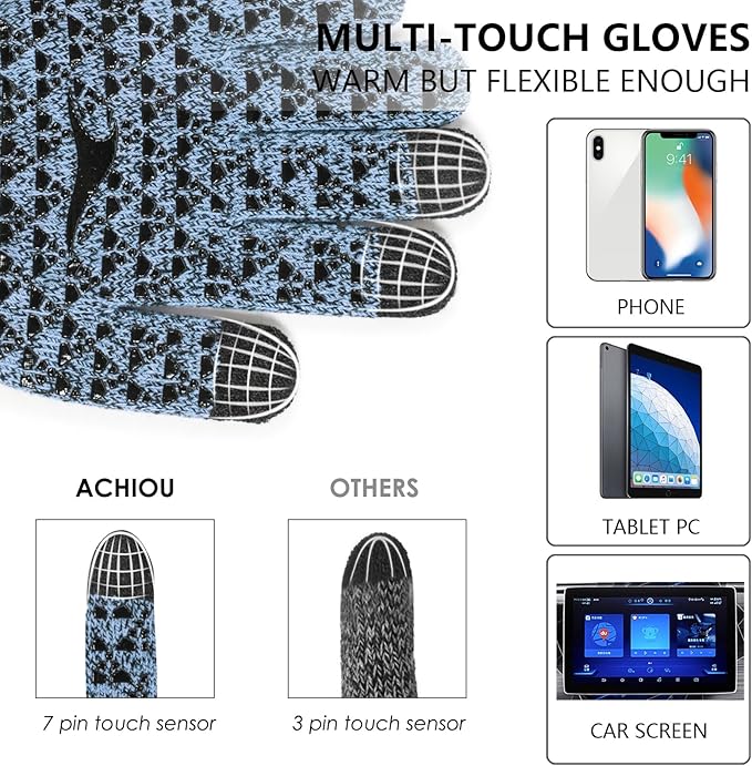 Achiou Winter Gloves, Glove for Men Women, Upgraded Touch Screen Texting Warm Running with Thermal Soft Knit Lining