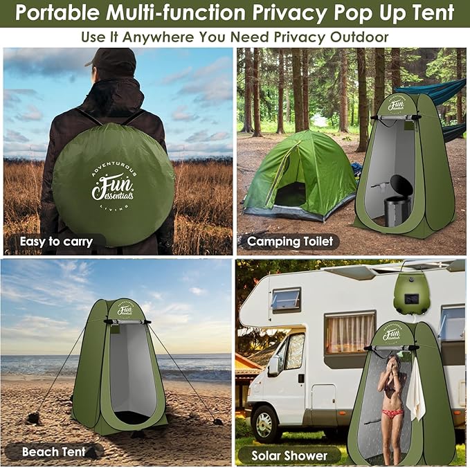 Solar Shower Tent Kit, 2 Pcs, Instant Pop Up Privacy, 5 Gallon Solar Shower Bag, Sun Canopy Beach Outdoor Camp Privacy Tent, Easy Set Up, Foldable