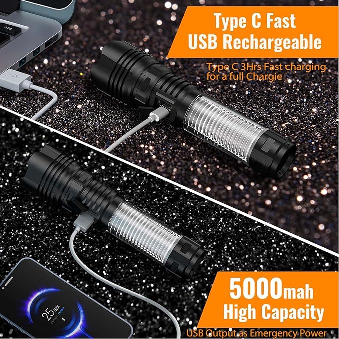 Rechargeable LED Flashlight Lantern 2000 High Lumens - with Camping Lanterns, Long Range LED Super Bright Flashlight for Camping, 5 Mode, High Powerd Heavy Duty Zoomable Waterproof Tactical Flashlight