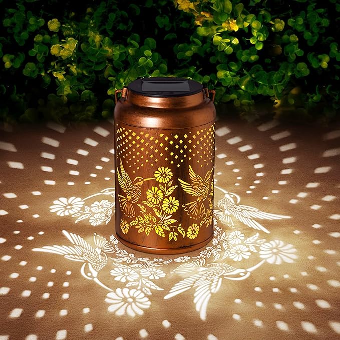Hummingbird Solar Lantern Outdoor Waterproof Birthday Gifts for Women Mom Grandma Garden Decor Hanging Solar Lights Metal Solar Decorative Outside for Patio Yard Pathway Landscape